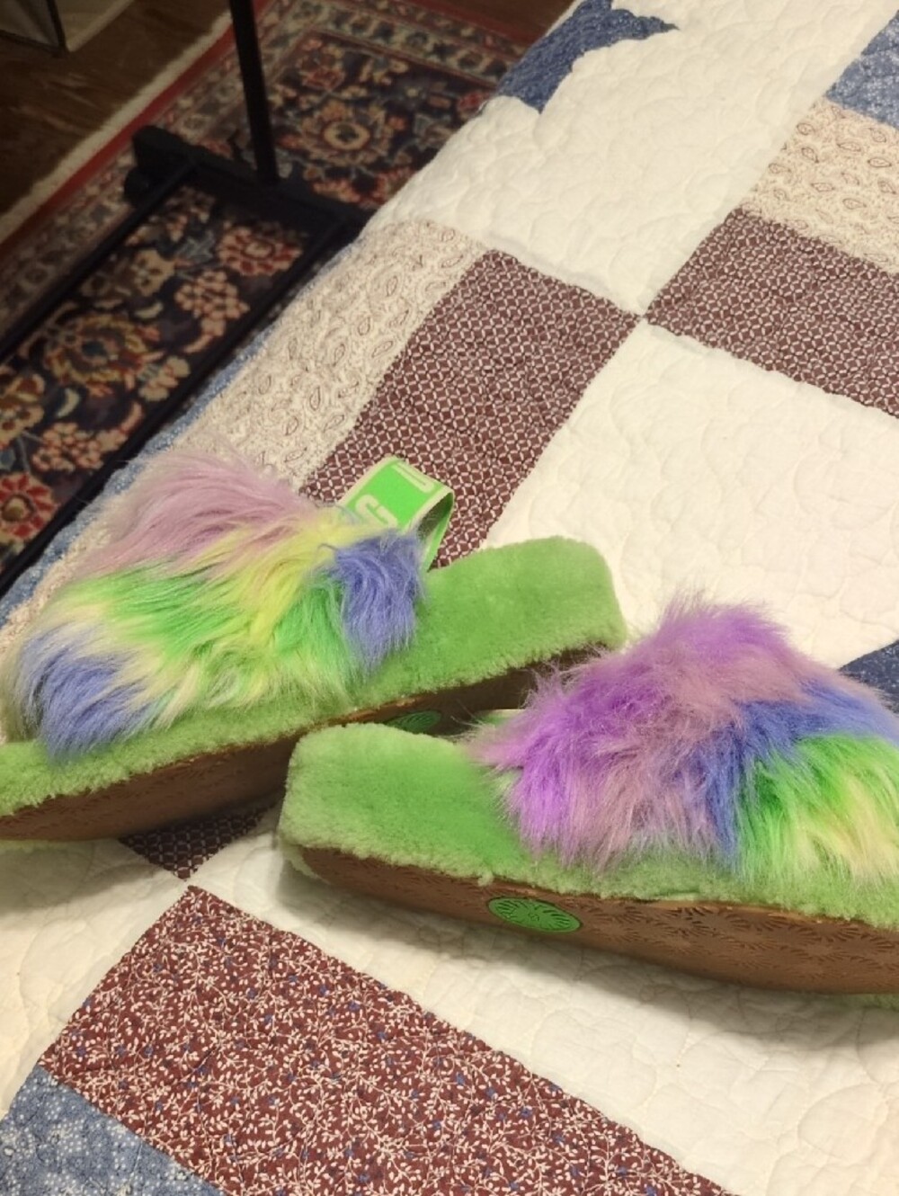 UGG Green Multi-Color Fluff Slide Sandals - Picture 3 of 6